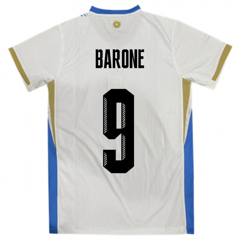 Danxen Kvinnor Uruguay Faustino Barone #9 Vit Blå Bortatröja Matchtröjor 24-26 Tröjor T-Tröja