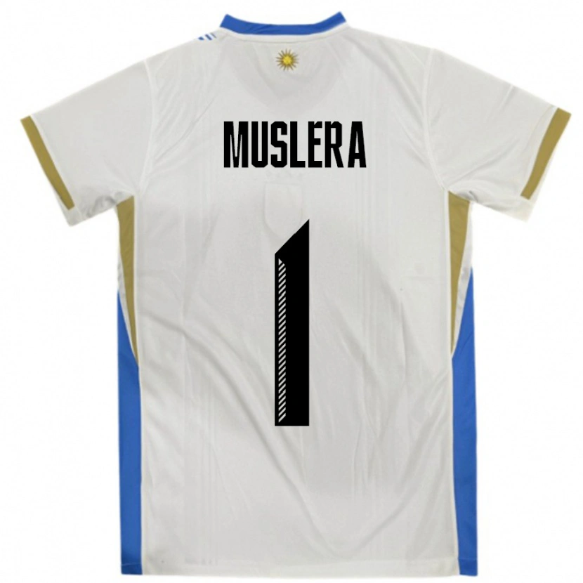 Danxen Kvinnor Uruguay Fernando Muslera #1 Vit Blå Bortatröja Matchtröjor 24-26 Tröjor T-Tröja