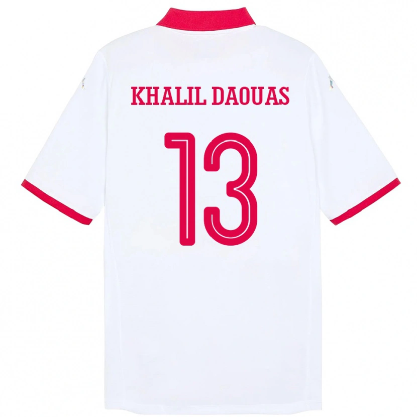 Danxen Kvinnor Tunisien Mohamed Khalil Daouas #13 Vit Bortatröja Matchtröjor 24-26 Tröjor T-Tröja