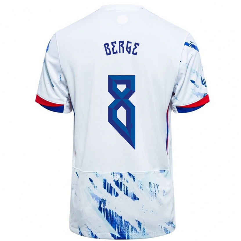 Danxen Kvinnor Norge Sander Berge #8 Vit Blå Bortatröja Matchtröjor 24-26 Tröjor T-Tröja