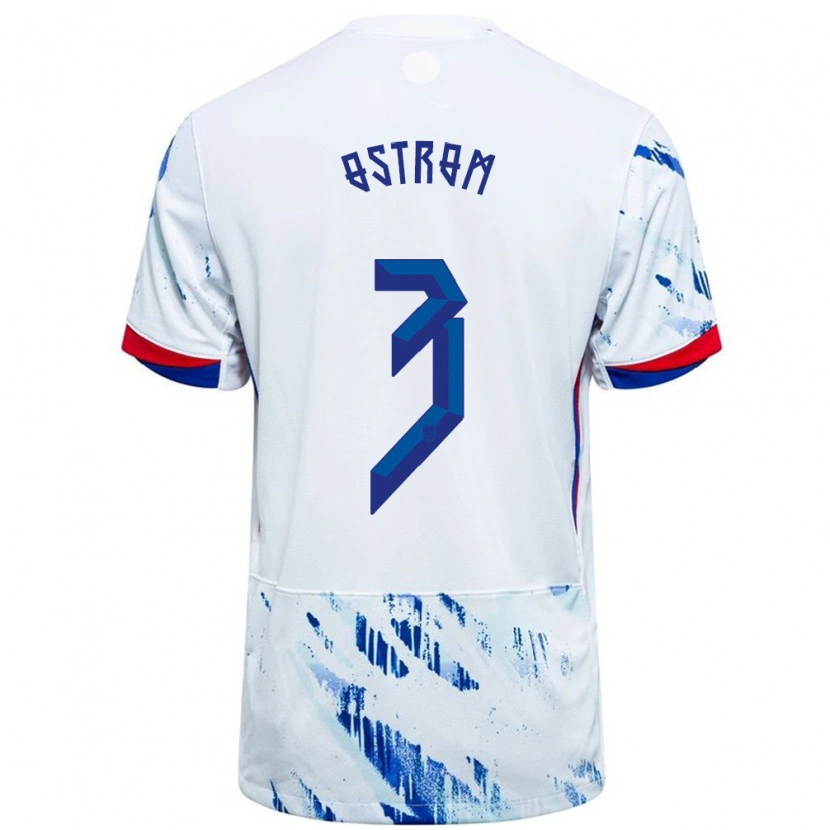 Danxen Kvinnor Norge Robin Østrøm #3 Vit Blå Bortatröja Matchtröjor 24-26 Tröjor T-Tröja