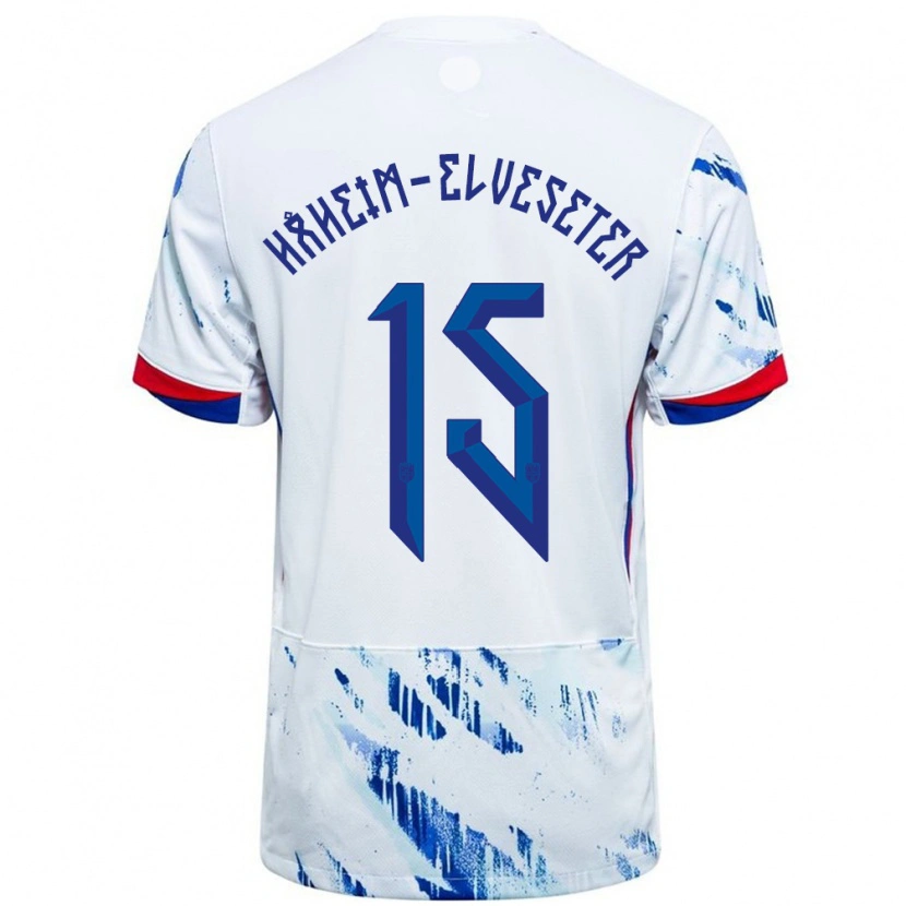 Danxen Kvinnor Norge Martin Håheim-Elveseter #15 Vit Blå Bortatröja Matchtröjor 24-26 Tröjor T-Tröja