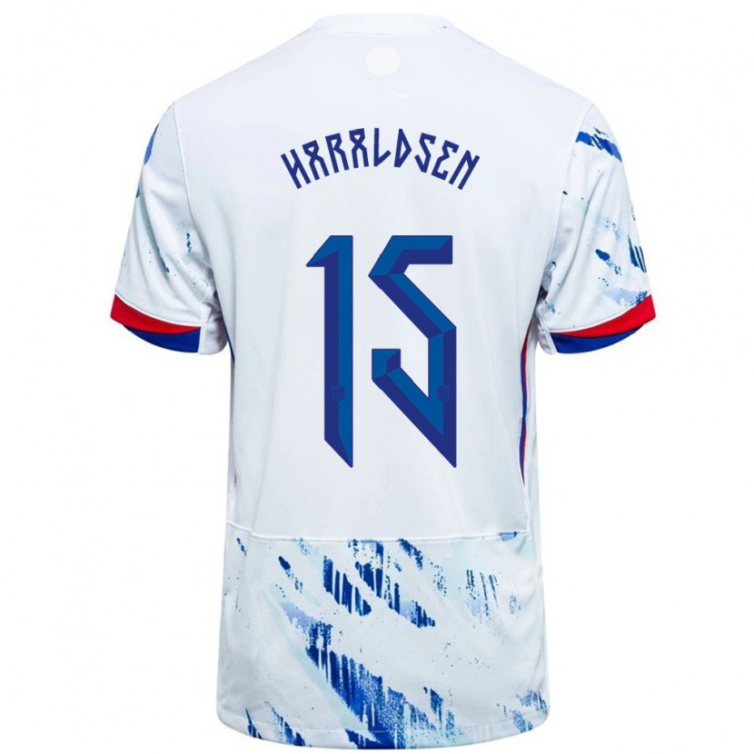 Danxen Kvinnor Norge Henrik Haraldsen #15 Vit Blå Bortatröja Matchtröjor 24-26 Tröjor T-Tröja