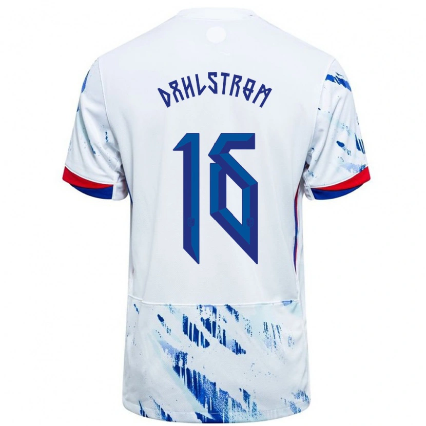 Danxen Kvinnor Norge Leon Dahlstrøm #16 Vit Blå Bortatröja Matchtröjor 24-26 Tröjor T-Tröja