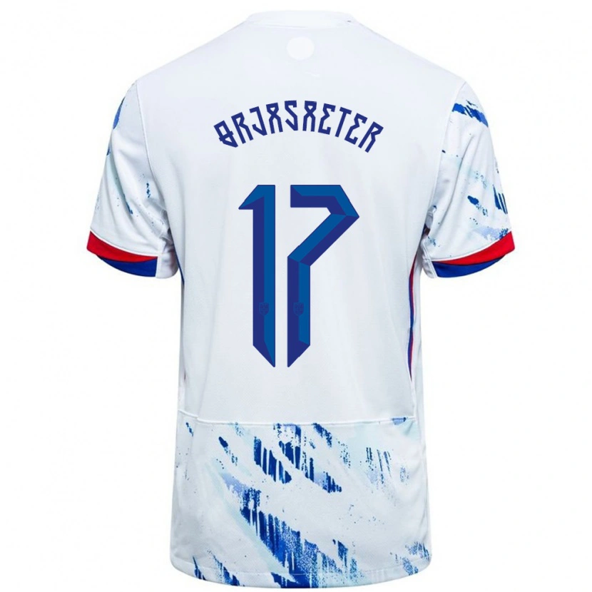 Danxen Kvinnor Norge Sondre Ørjasæter #17 Vit Blå Bortatröja Matchtröjor 24-26 Tröjor T-Tröja