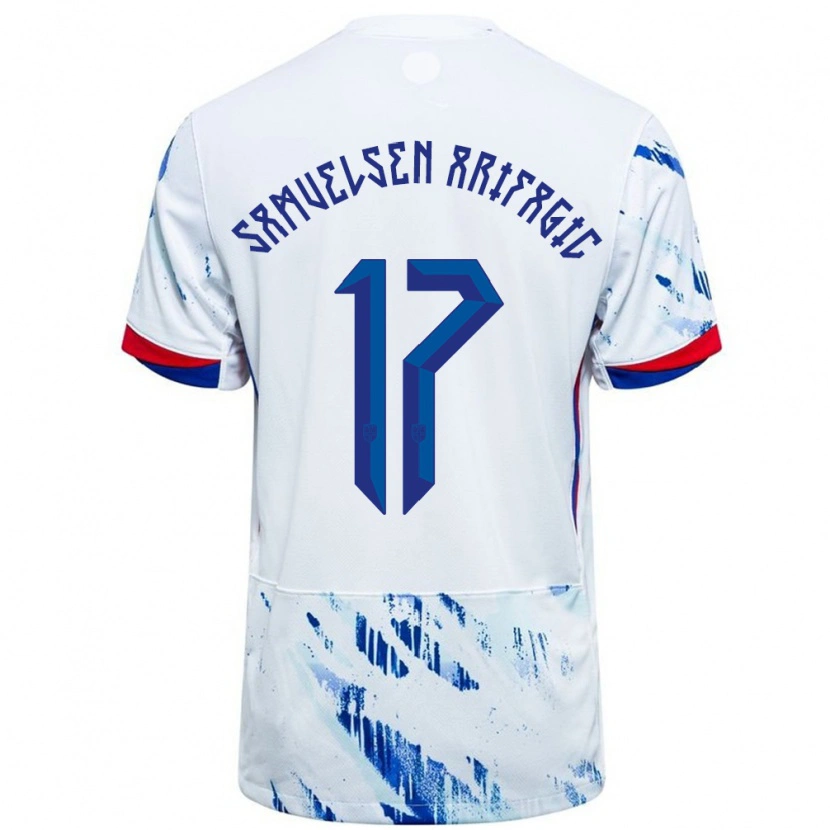 Danxen Kvinnor Norge Elias Samuelsen Arifagic #17 Vit Blå Bortatröja Matchtröjor 24-26 Tröjor T-Tröja