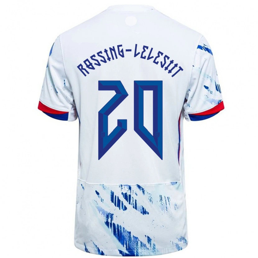 Danxen Kvinnor Norge Alexander Røssing-Lelesiit #20 Vit Blå Bortatröja Matchtröjor 24-26 Tröjor T-Tröja
