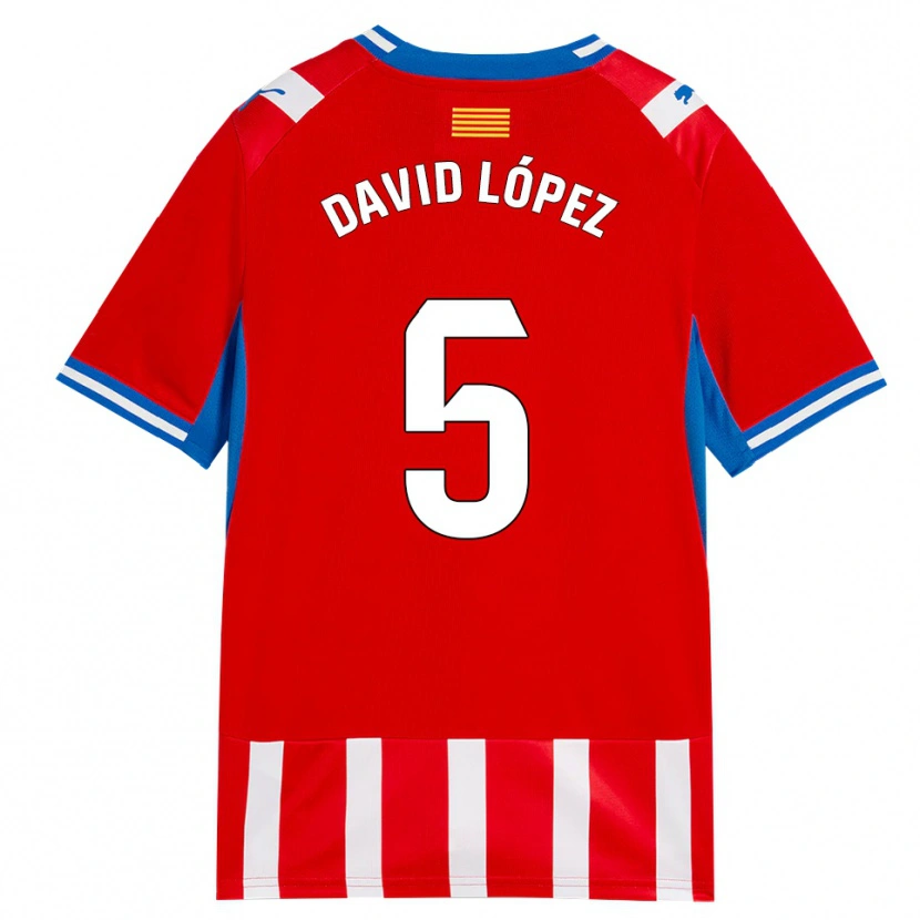 Danxen Barn David López #5 Röd Vit Himmelsblå Hemmatröja Matchtröjor 2026/27 Tröjor T-Tröja