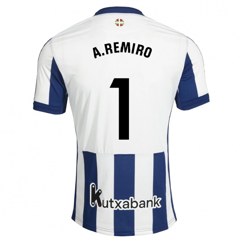 Danxen Barn Álex Remiro #1 Marinblå Vit Guldbrun Hemmatröja Matchtröjor 2026/27 Tröjor T-Tröja
