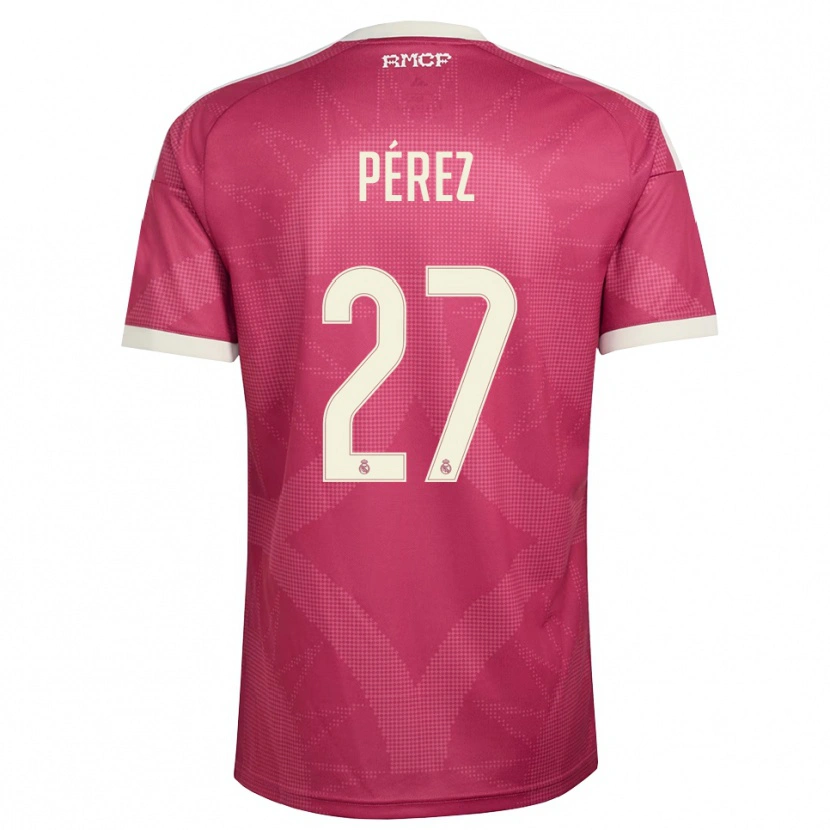 Danxen Barn Adrián Pérez #27 Ljus Violettröd Vit Tredjesatsen Matchtröjor 2026/27 Tröjor T-Tröja