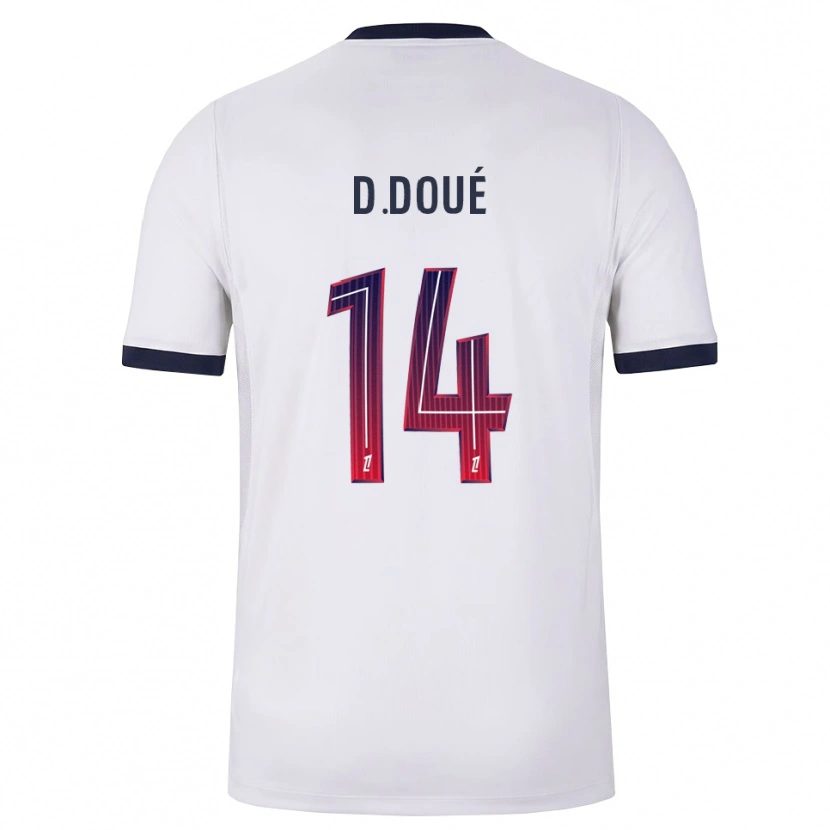 Danxen Kvinnor Désiré Doué #14 Vit Svart Röd Bortatröja Matchtröjor 2026/27 Tröjor T-Tröja