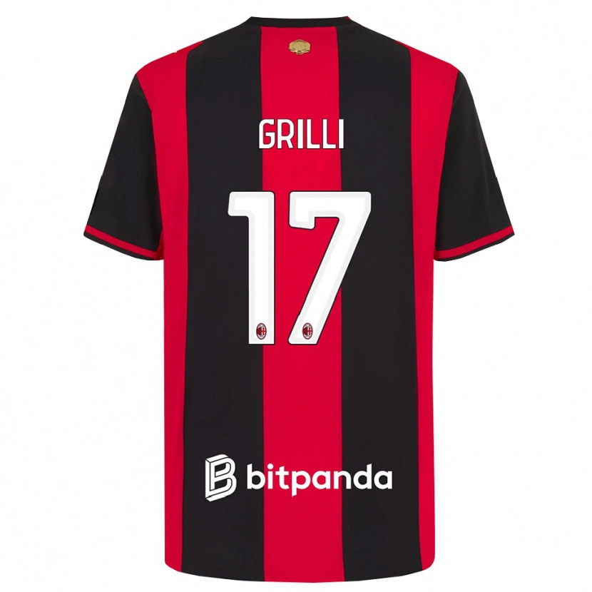 Danxen Barn Federico Grilli #17 Röd Svart Vit Hemmatröja Matchtröjor 2026/27 Tröjor T-Tröja