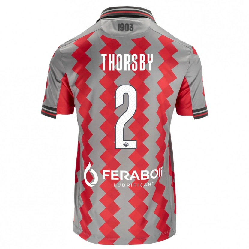 Danxen Barn Morten Thorsby #2 Grå Röd Vit Hemmatröja Matchtröjor 2026/27 Tröjor T-Tröja