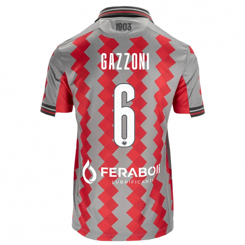 Danxen Barn Matteo Gazzoni #6 Grå Röd Vit Hemmatröja Matchtröjor 2026/27 Tröjor T-Tröja