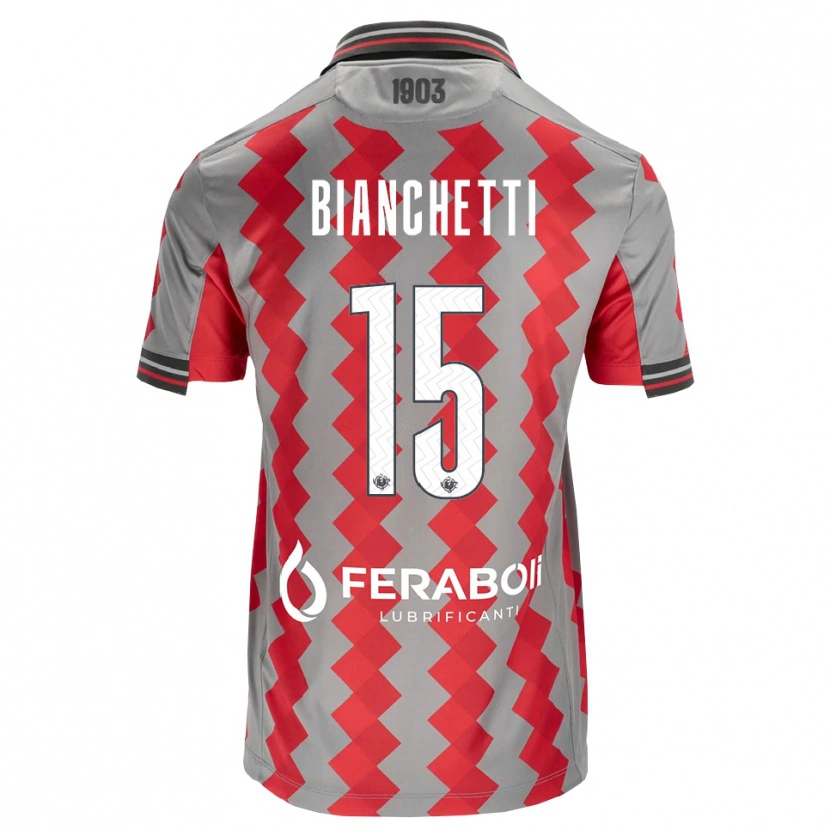 Danxen Barn Matteo Bianchetti #15 Grå Röd Vit Hemmatröja Matchtröjor 2026/27 Tröjor T-Tröja