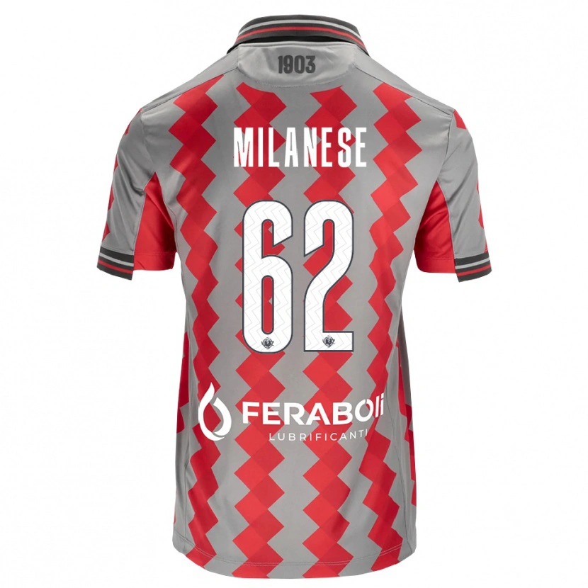 Danxen Barn Tommaso Milanese #62 Grå Röd Vit Hemmatröja Matchtröjor 2026/27 Tröjor T-Tröja