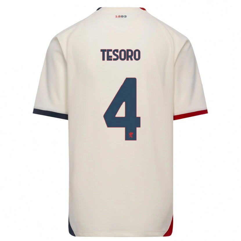 Danxen Barn Cristian Tesoro #4 Off-White Röd Bortatröja Matchtröjor 2026/27 Tröjor T-Tröja