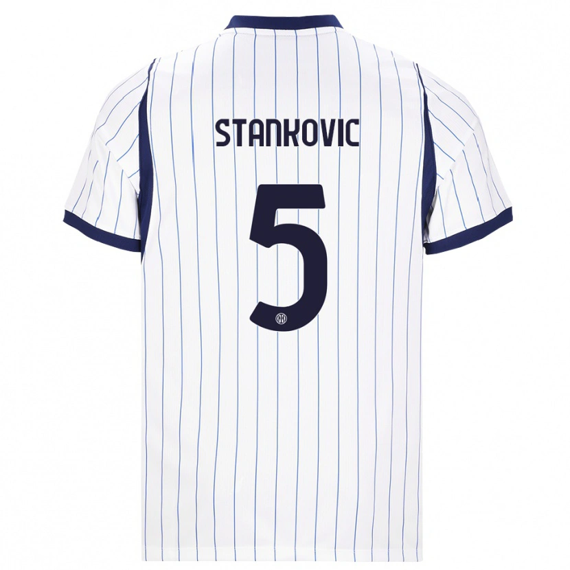 Danxen Barn Aleksandar Stanković #5 Vit Marinblå Bortatröja Matchtröjor 2026/27 Tröjor T-Tröja