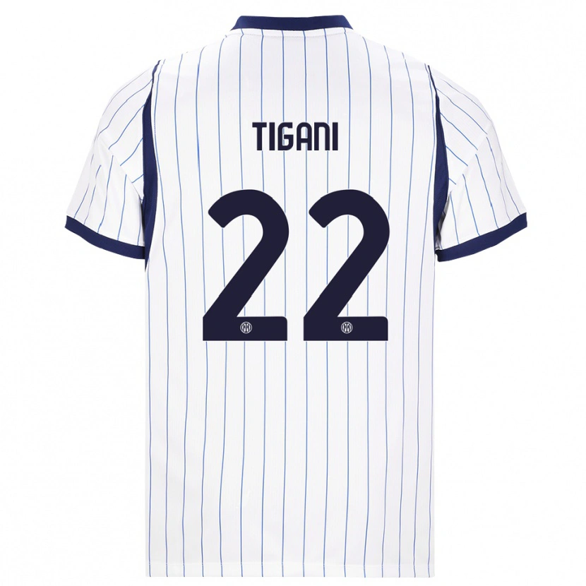 Danxen Barn Edoardo Tigani #22 Vit Marinblå Bortatröja Matchtröjor 2026/27 Tröjor T-Tröja