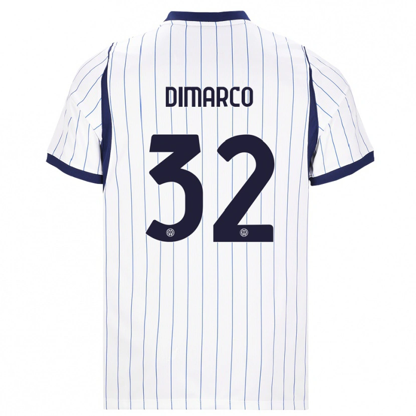 Danxen Barn Federico Dimarco #32 Vit Marinblå Bortatröja Matchtröjor 2026/27 Tröjor T-Tröja