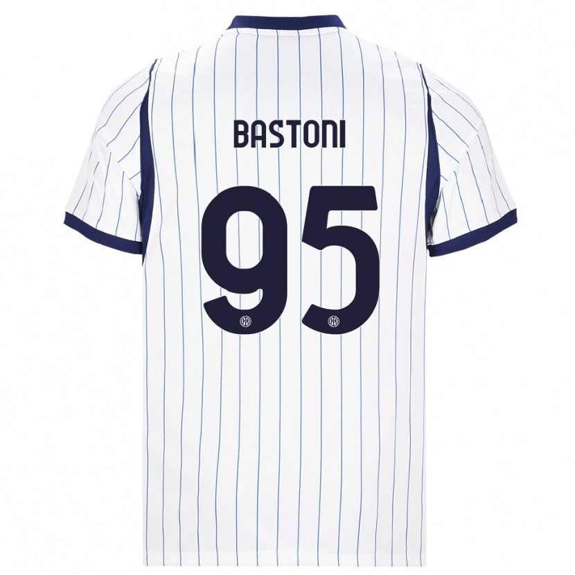 Danxen Barn Alessandro Bastoni #95 Vit Marinblå Bortatröja Matchtröjor 2026/27 Tröjor T-Tröja