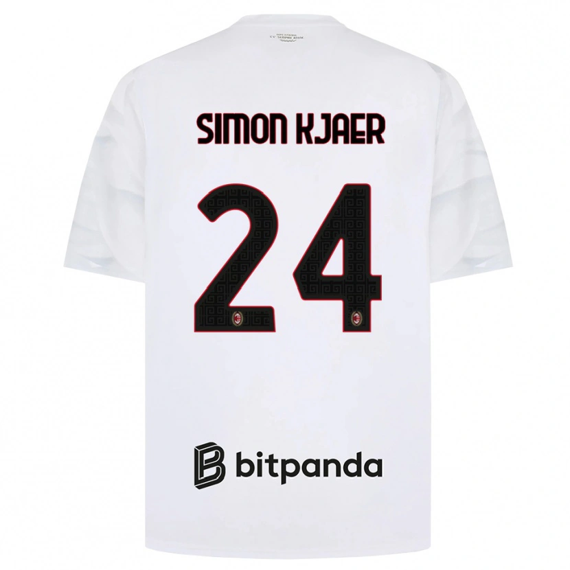 Danxen Barn Simon Kjaer #24 Vit Röd Svart Bortatröja Matchtröjor 2026/27 Tröjor T-Tröja