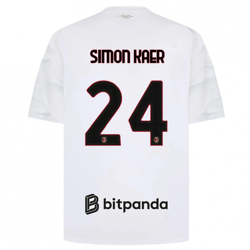Danxen Barn Simon Kaer #24 Vit Röd Svart Bortatröja Matchtröjor 2026/27 Tröjor T-Tröja