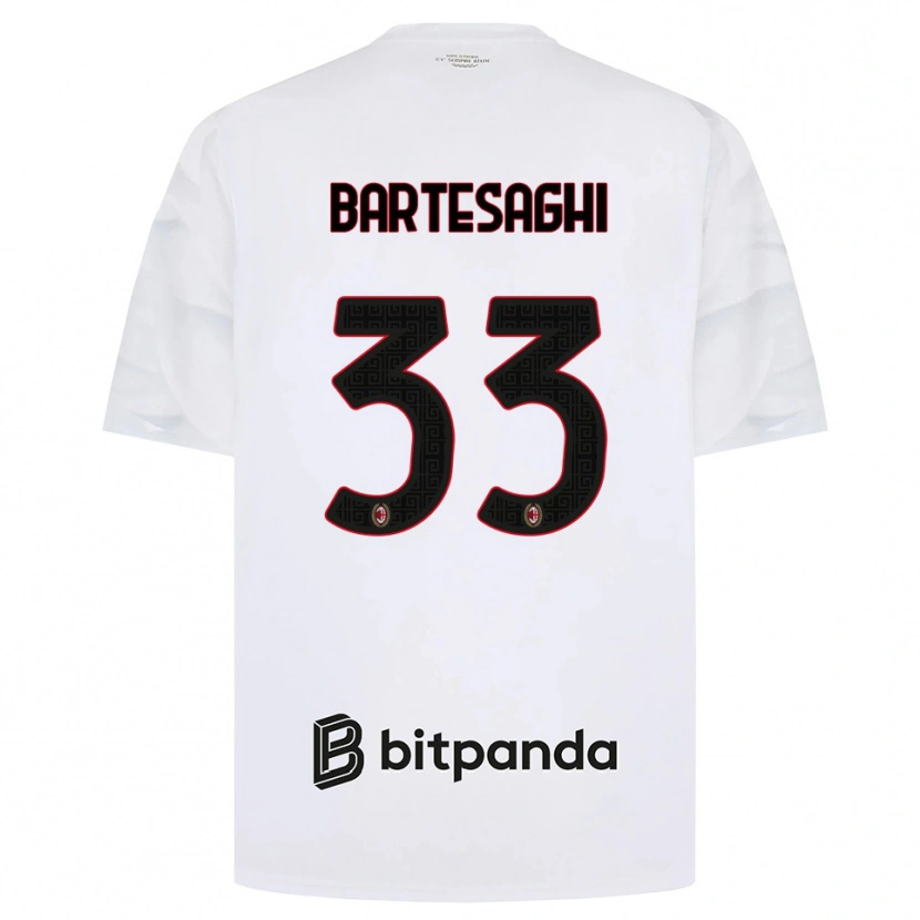 Danxen Barn Davide Bartesaghi #33 Vit Röd Svart Bortatröja Matchtröjor 2026/27 Tröjor T-Tröja