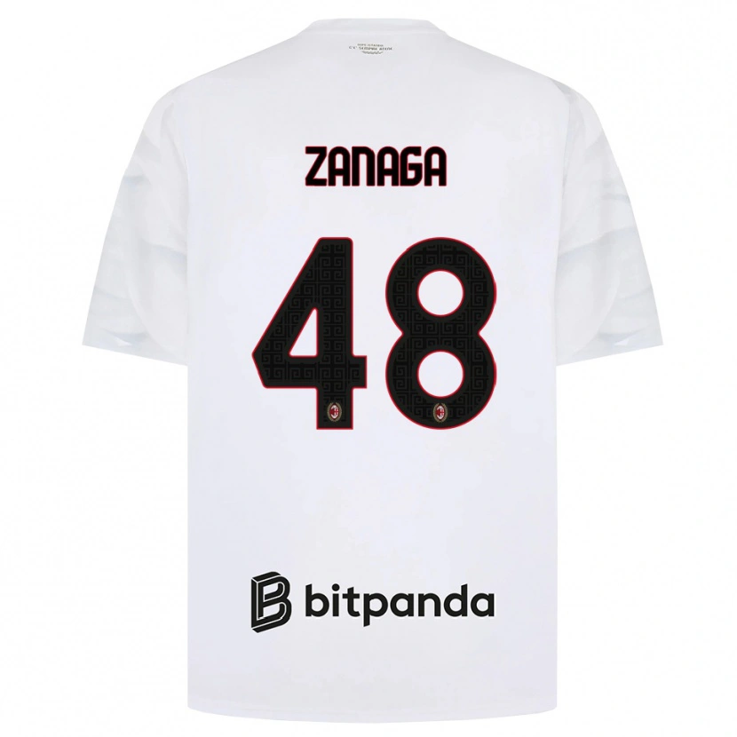 Danxen Barn Edoardo Zanaga #48 Vit Röd Svart Bortatröja Matchtröjor 2026/27 Tröjor T-Tröja