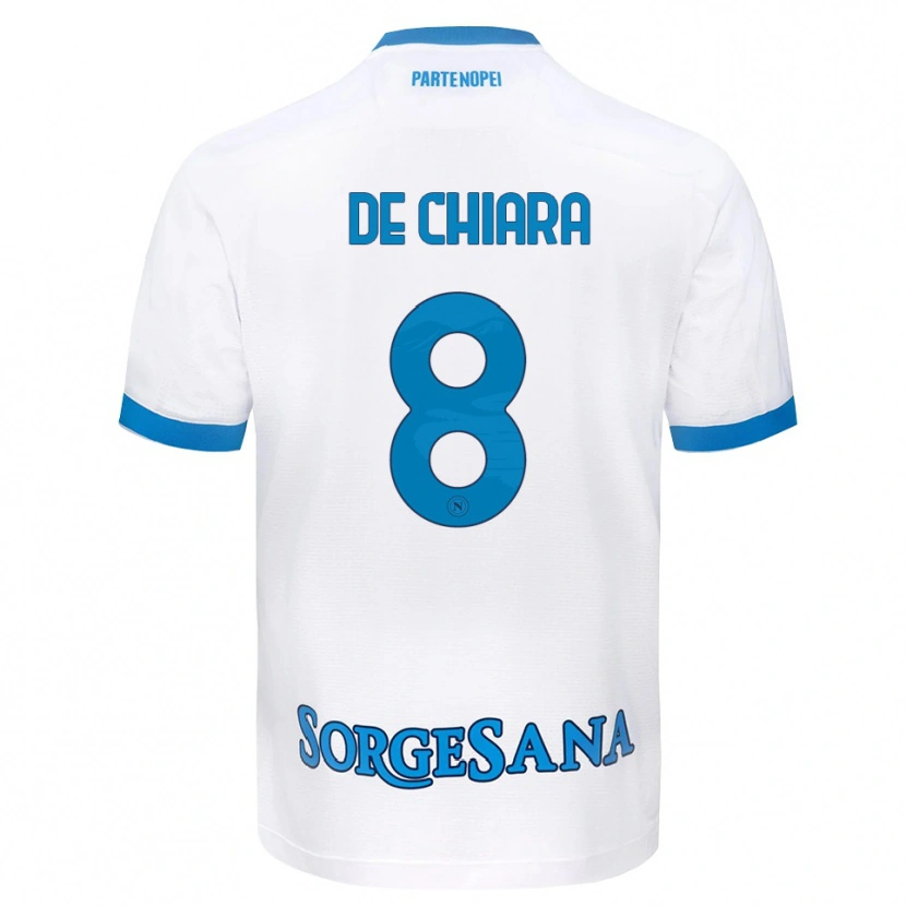 Danxen Barn Emmanuele De Chiara #8 Vit Himmelblå Bortatröja Matchtröjor 2026/27 Tröjor T-Tröja