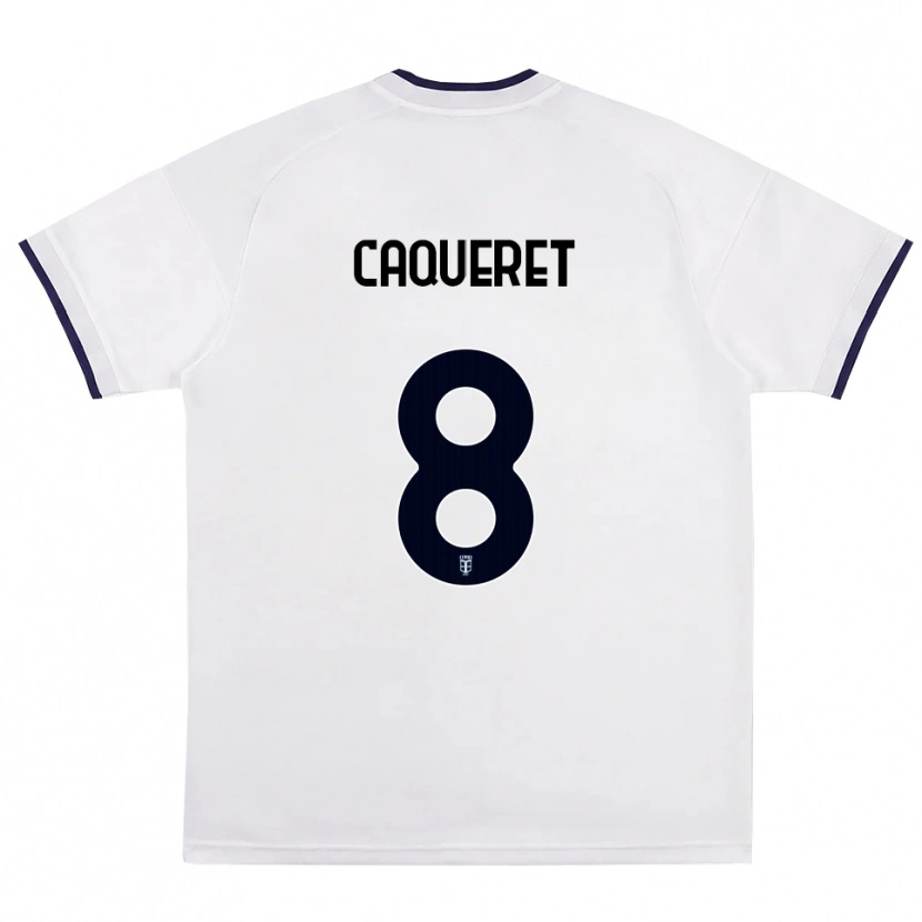 Danxen Barn Maxence Caqueret #8 Vit Röd Kunglig Blå Bortatröja Matchtröjor 2026/27 Tröjor T-Tröja