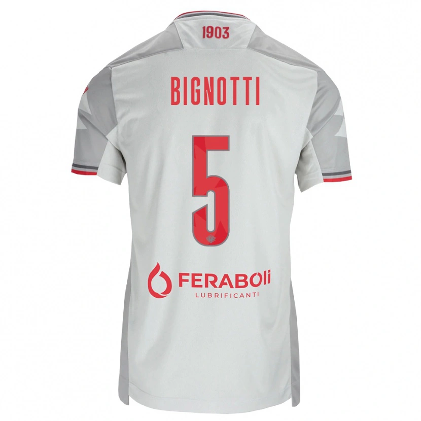 Danxen Barn Francesco Bignotti #5 Grå Vit Röd Bortatröja Matchtröjor 2026/27 Tröjor T-Tröja
