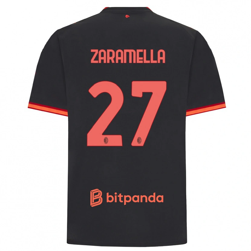 Danxen Barn Mattia Zaramella #27 Svart Röd Tredjesatsen Matchtröjor 2026/27 Tröjor T-Tröja