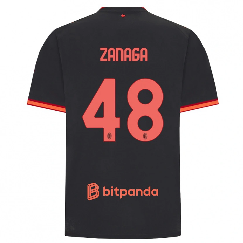 Danxen Barn Edoardo Zanaga #48 Svart Röd Tredjesatsen Matchtröjor 2026/27 Tröjor T-Tröja