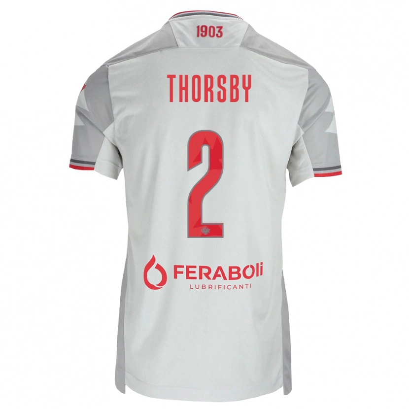 Danxen Män Morten Thorsby #2 Grå Vit Röd Bortatröja Matchtröjor 2026/27 Tröjor T-Tröja