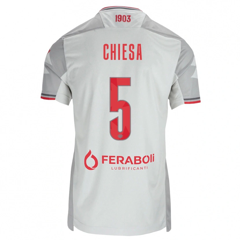 Danxen Män Mattia Chiesa #5 Grå Vit Röd Bortatröja Matchtröjor 2026/27 Tröjor T-Tröja