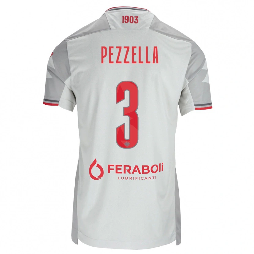 Danxen Kvinnor Giuseppe Pezzella #3 Grå Vit Röd Bortatröja Matchtröjor 2026/27 Tröjor T-Tröja