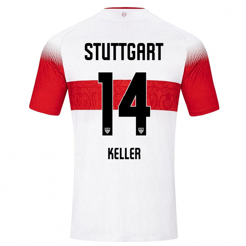 Danxen Barn Maxim Keller #14 Vit Röd Gul Hemmatröja Matchtröjor 2026/27 Tröjor T-Tröja