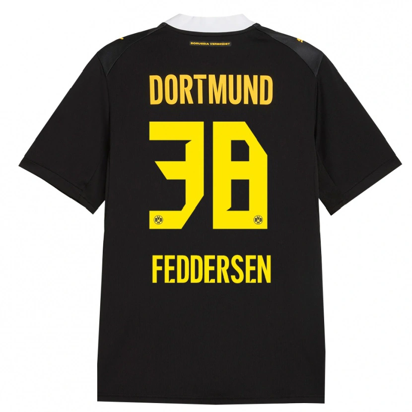 Danxen Barn Jonas Feddersen #38 Svart Röd Gul Bortatröja Matchtröjor 2026/27 Tröjor T-Tröja