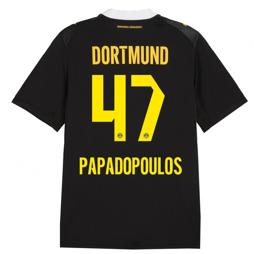 Danxen Barn Antonios Papadopoulos #47 Svart Röd Gul Bortatröja Matchtröjor 2026/27 Tröjor T-Tröja