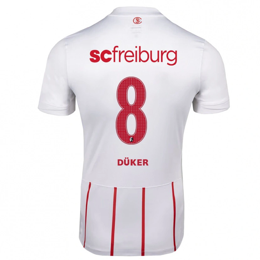 Danxen Barn Julius Düker #8 Vit Röd Gul Bortatröja Matchtröjor 2026/27 Tröjor T-Tröja
