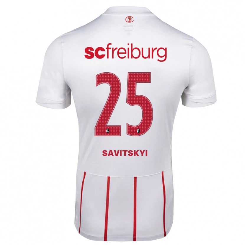 Danxen Barn Kiril Savitskyi #25 Vit Röd Gul Bortatröja Matchtröjor 2026/27 Tröjor T-Tröja