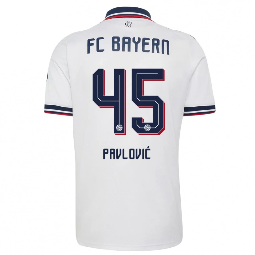 Danxen Män Aleksandar Pavlovic #45 Vit Grå Röd Bortatröja Matchtröjor 2026/27 Tröjor T-Tröja