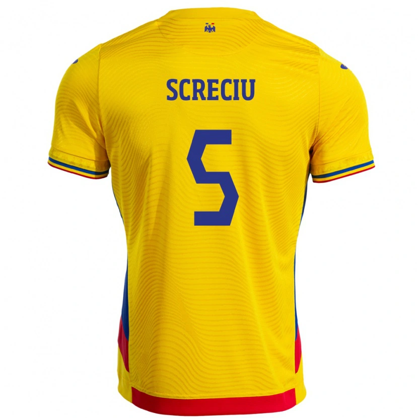Danxen Barn Rumänien Vladimir Screciu #5 Gul Hemmatröja Matchtröjor 24-26 Tröjor T-Tröja