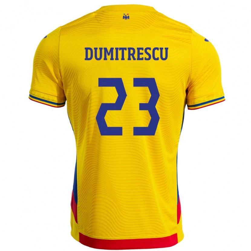 Danxen Barn Rumänien Andres Dumitrescu #23 Gul Hemmatröja Matchtröjor 24-26 Tröjor T-Tröja