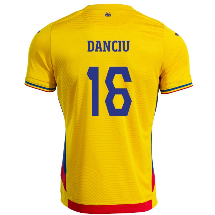 Danxen Barn Rumänien Marian Danciu #16 Gul Hemmatröja Matchtröjor 24-26 Tröjor T-Tröja