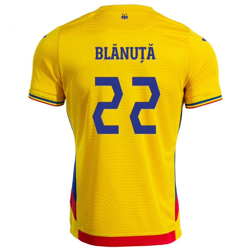 Danxen Barn Rumänien Vladislav Blănuță #22 Gul Hemmatröja Matchtröjor 24-26 Tröjor T-Tröja