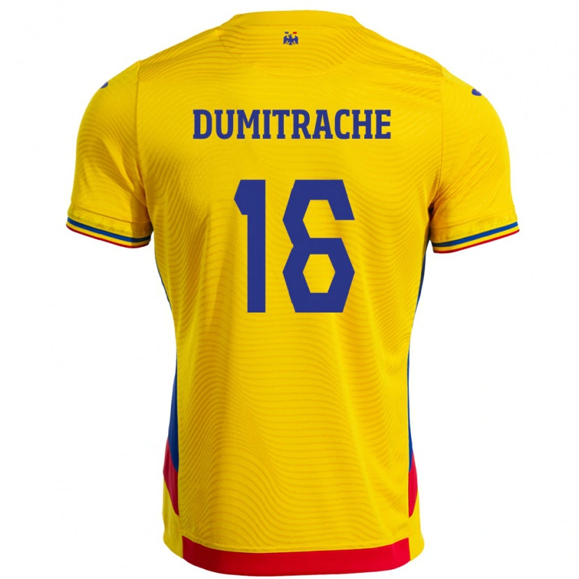 Danxen Barn Rumänien Valentin Dumitrache #16 Gul Hemmatröja Matchtröjor 24-26 Tröjor T-Tröja