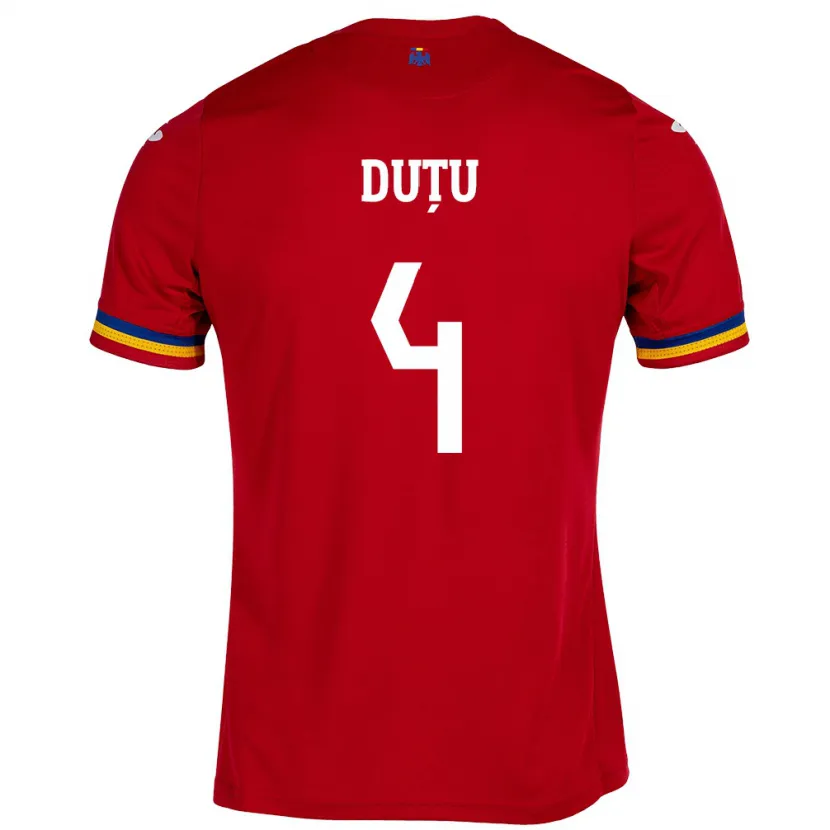 Danxen Barn Rumänien Ștefan Duțu #4 Röd Bortatröja Matchtröjor 24-26 Tröjor T-Tröja