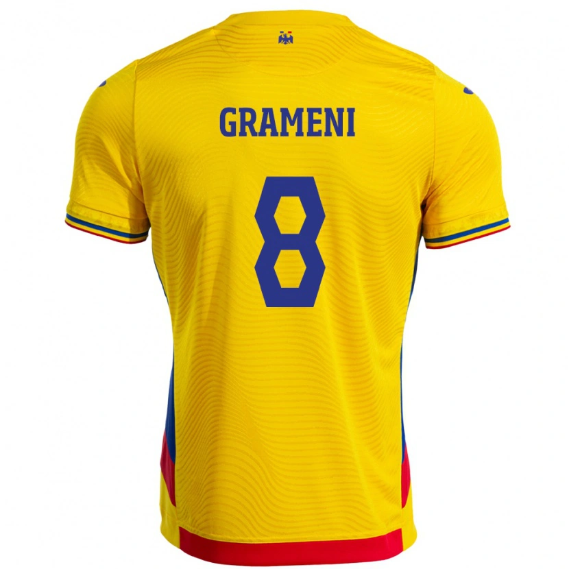 Danxen Män Rumänien Constantin Grameni #8 Gul Hemmatröja Matchtröjor 24-26 Tröjor T-Tröja